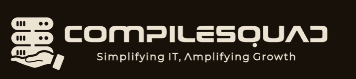 CompileSquad logo — wide, cream on dark